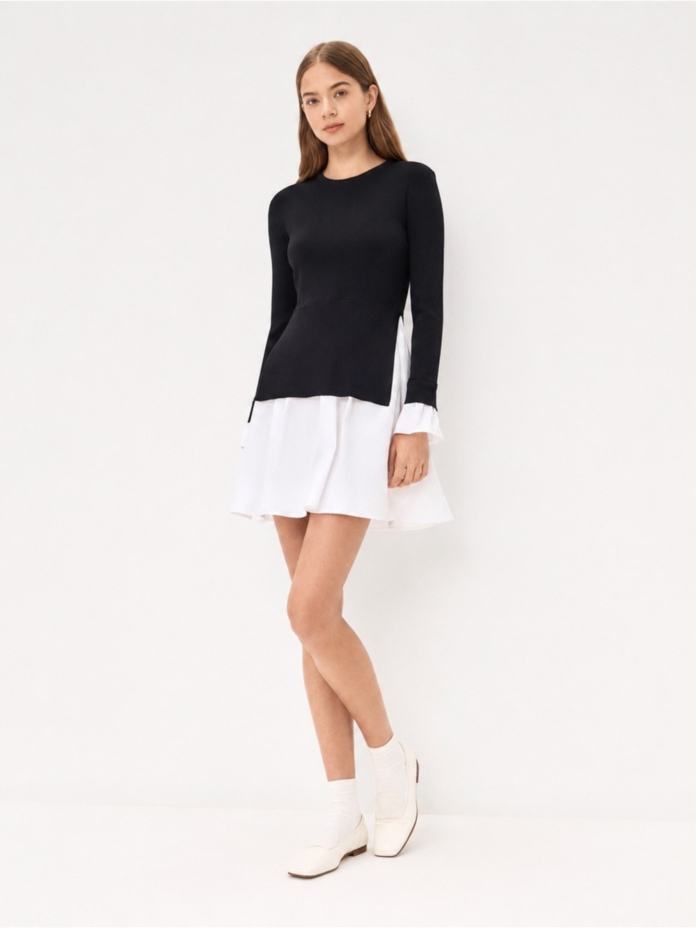 English Factory Poplin Combo Knit Dress Size Medium NWOT Black White Anthropolog